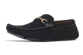 Amali Ecker Black Men’s Suede Moccasins With Gold Chain