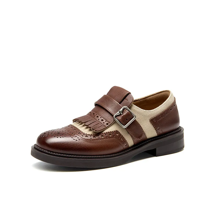 BeauToday Classic Leather Brogue Loafer with Tassel for Women