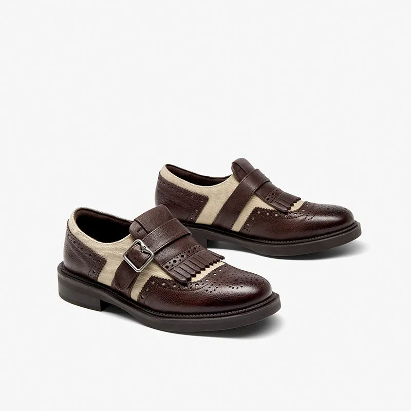 BeauToday Classic Leather Brogue Loafer with Tassel for Women