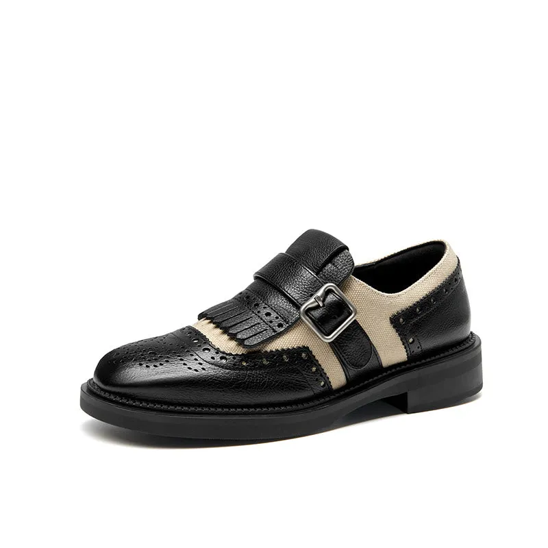 BeauToday Classic Leather Brogue Loafer with Tassel for Women
