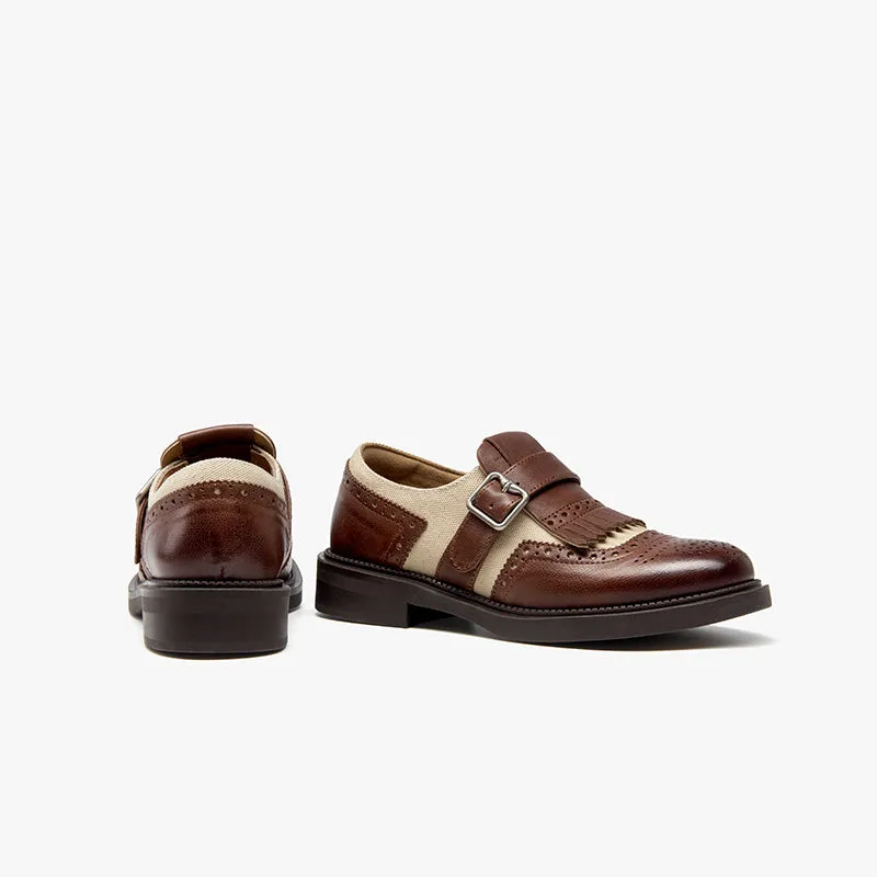BeauToday Classic Leather Brogue Loafer with Tassel for Women