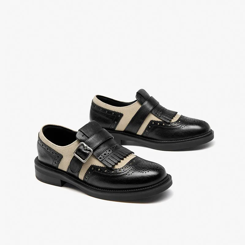 BeauToday Classic Leather Brogue Loafer with Tassel for Women