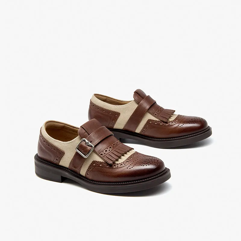 BeauToday Classic Leather Brogue Loafer with Tassel for Women