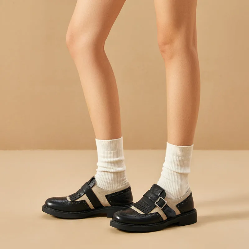 BeauToday Classic Leather Brogue Loafer with Tassel for Women