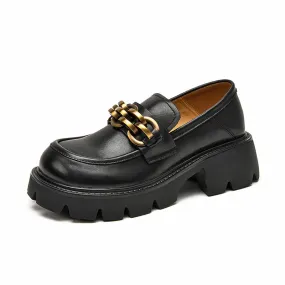 BeauToday Platform Loafers for Women with Metal Ornament