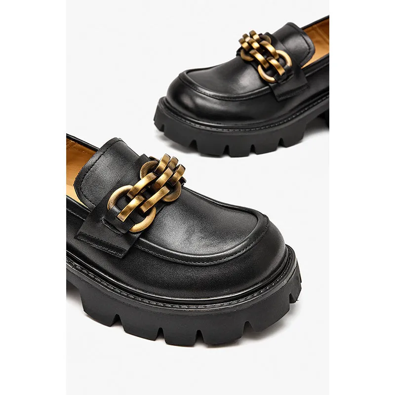 BeauToday Platform Loafers for Women with Metal Ornament