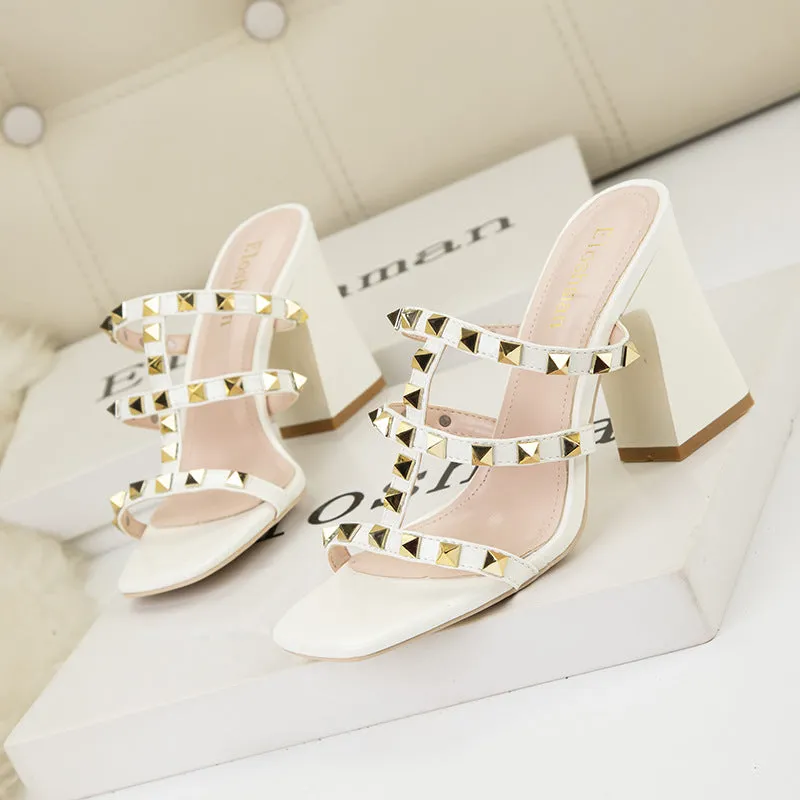 Begonia Square Heel Rivets Sandals