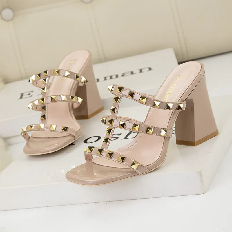 Begonia Square Heel Rivets Sandals