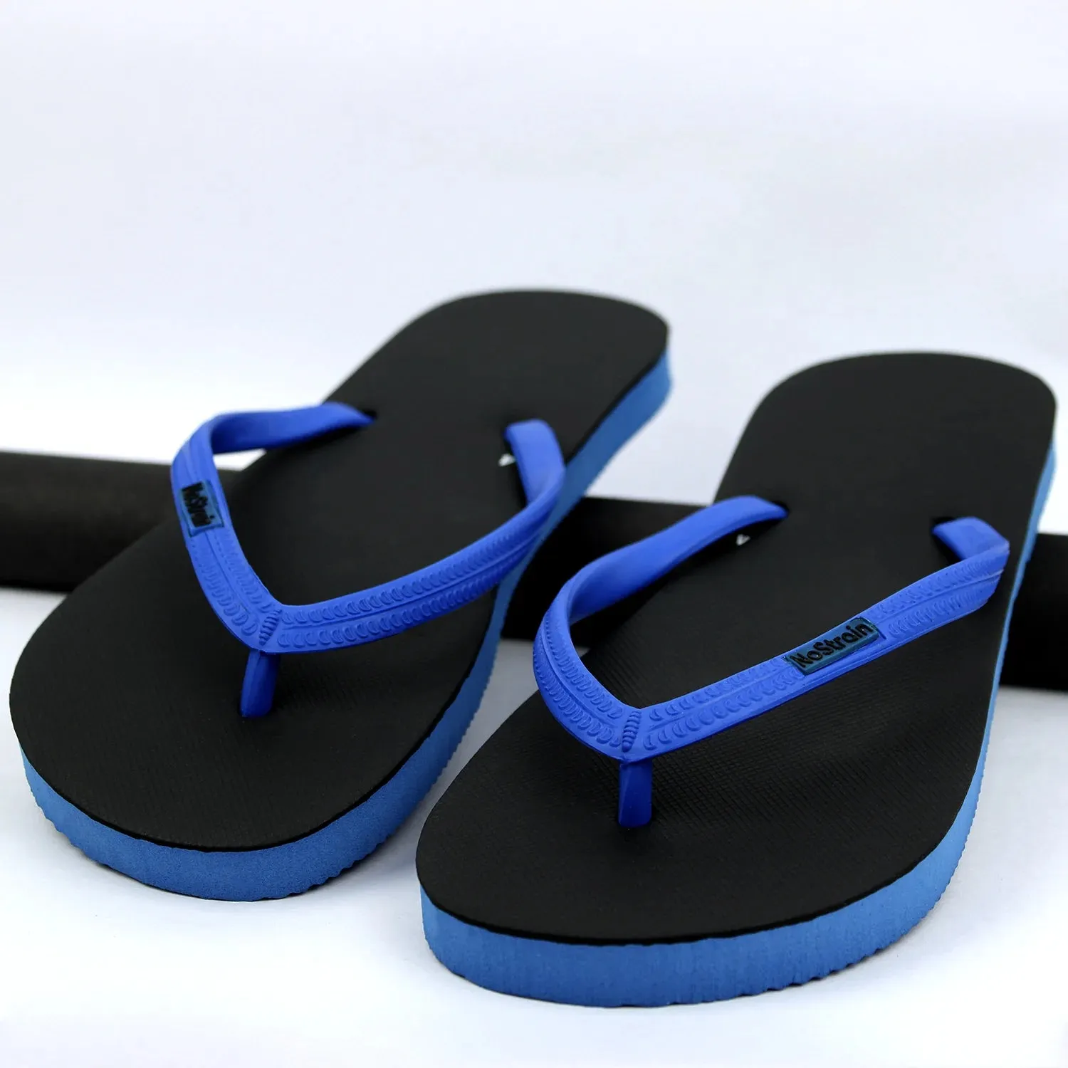 Black & Royal Blue Natural Rubber Flip-Flops Slippers Women