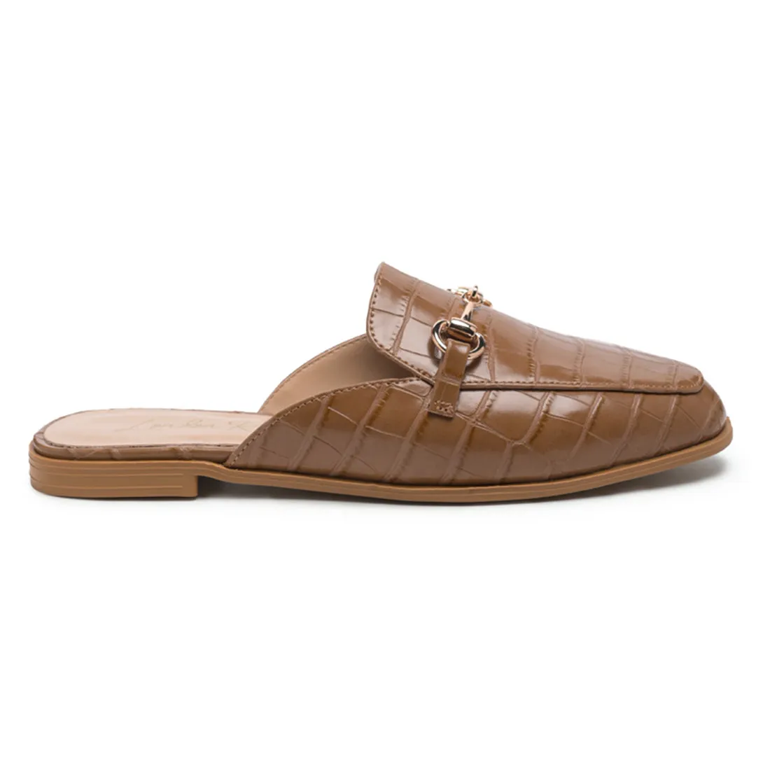 Buckled croc Mules in Taupe