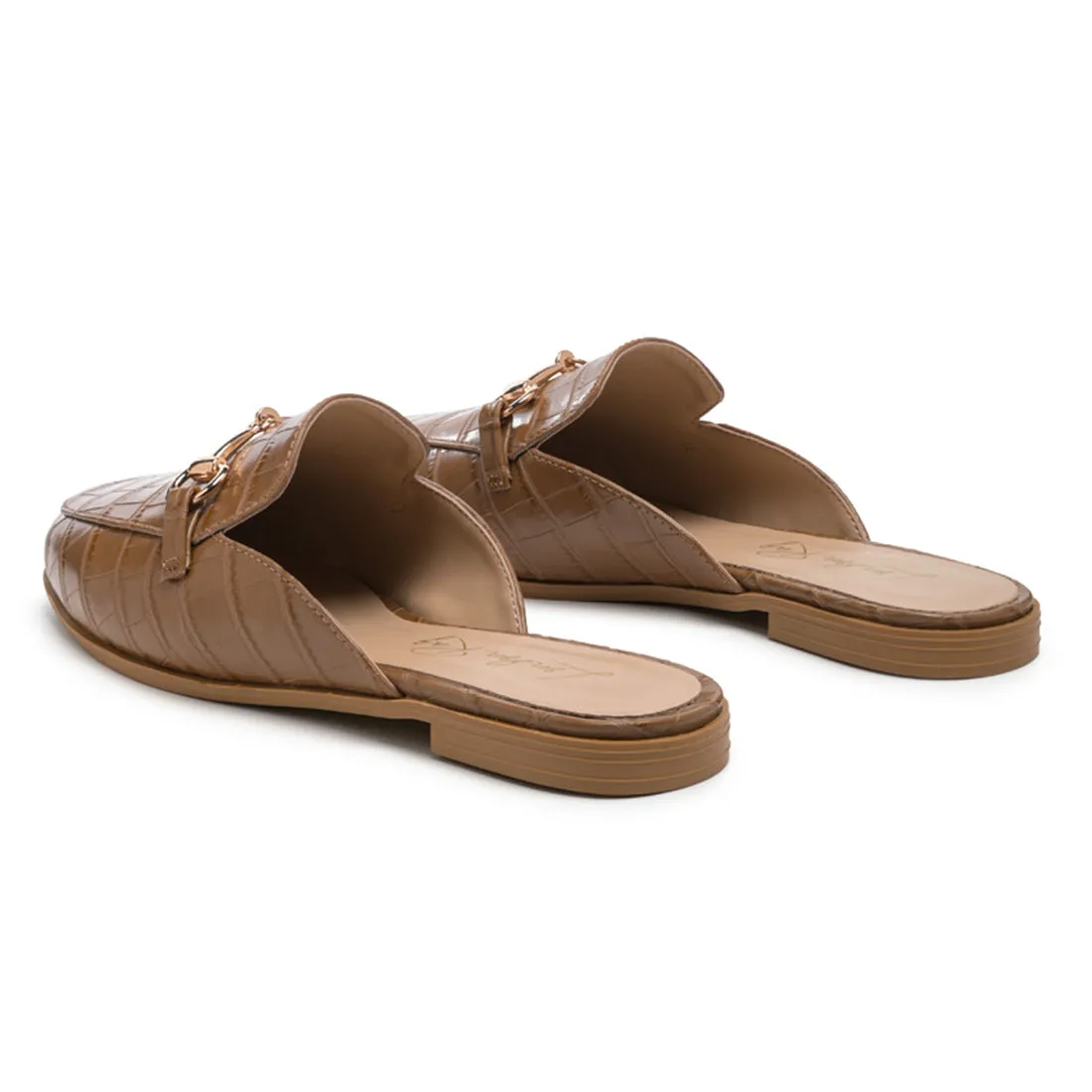 Buckled croc Mules in Taupe