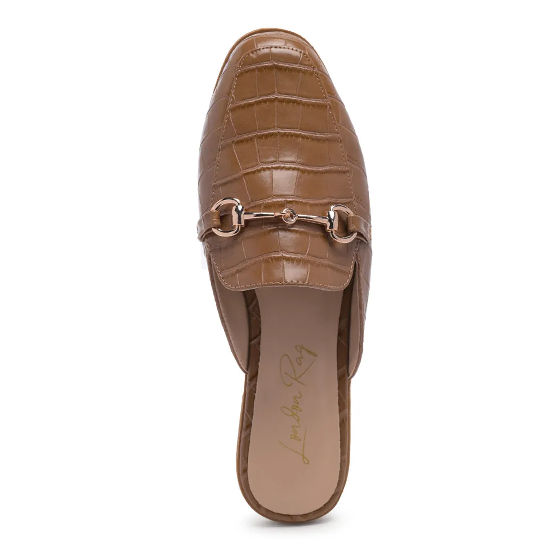 Buckled croc Mules in Taupe