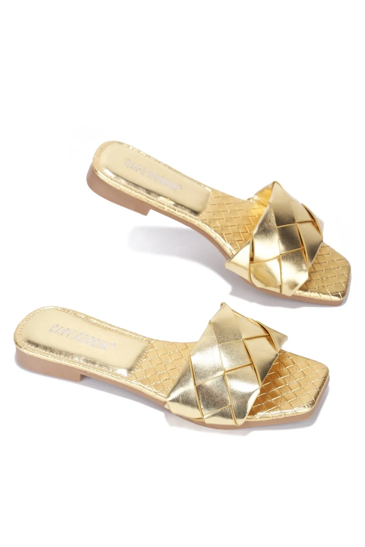Cape Robbin Deja Woven Mules Slip On Flat Slides Sandals Gold (9, GOLD)