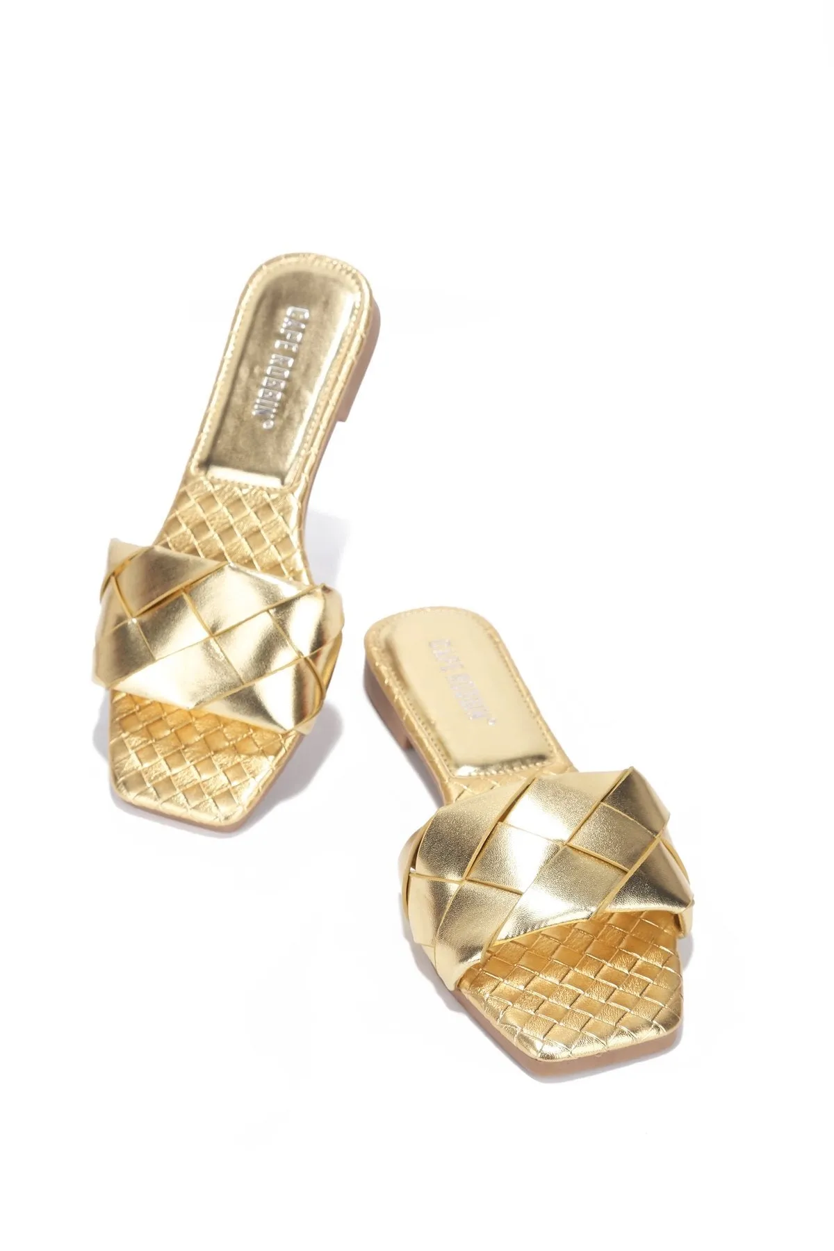 Cape Robbin Deja Woven Mules Slip On Flat Slides Sandals Gold (9, GOLD)