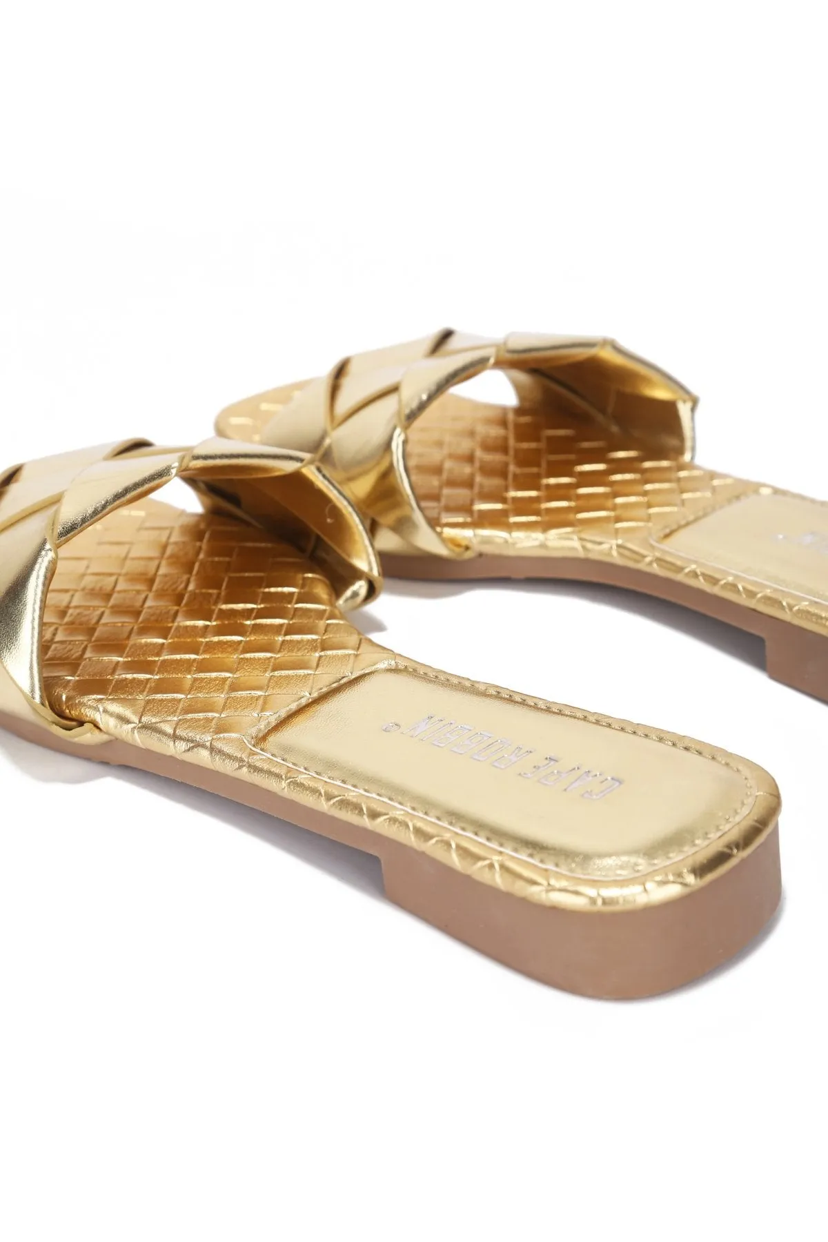 Cape Robbin Deja Woven Mules Slip On Flat Slides Sandals Gold (9, GOLD)