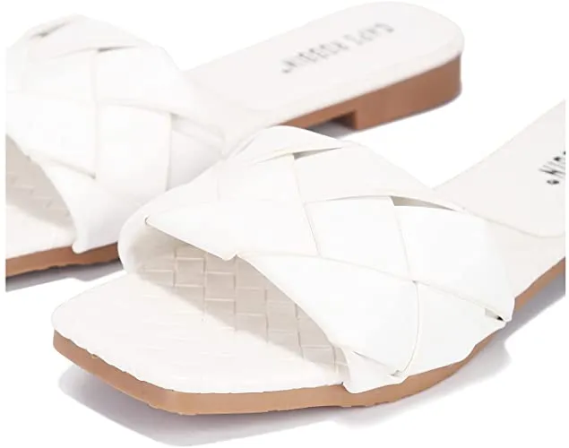 Cape Robbin Deja Woven Mules Slip On Flat Slides Sandals WHITE (8, WHITE)