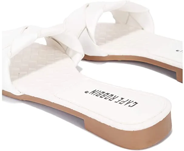 Cape Robbin Deja Woven Mules Slip On Flat Slides Sandals WHITE (8, WHITE)