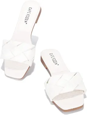 Cape Robbin Deja Woven Mules Slip On Flat Slides Sandals WHITE (8, WHITE)