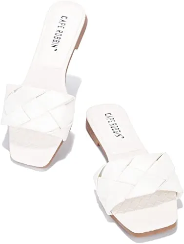 Cape Robbin Deja Woven Mules Slip On Flat Slides Sandals WHITE (8, WHITE)