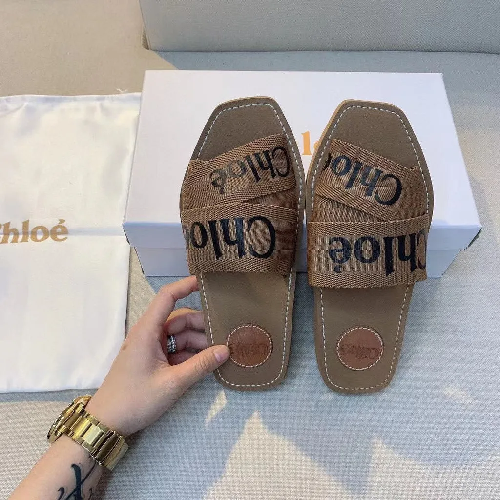 CHL Canvas Logo Embroidered Ribbon Flat Sandals