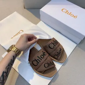 CHL Canvas Logo Embroidered Ribbon Flat Sandals