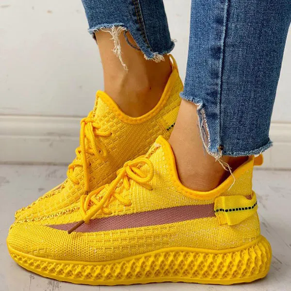 Colorblock Breathable Lace-up Fashion Sneakers