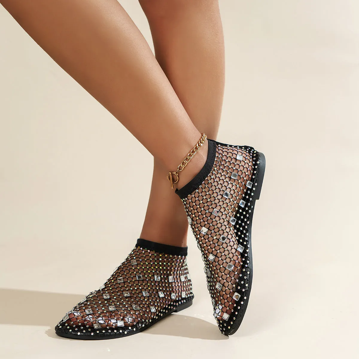 Colorful rhinestone net sandals