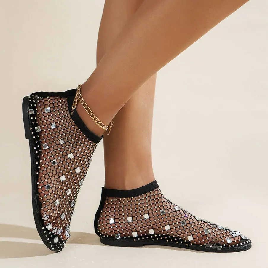Colorful rhinestone net sandals