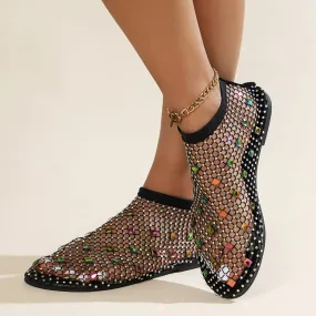 Colorful rhinestone net sandals