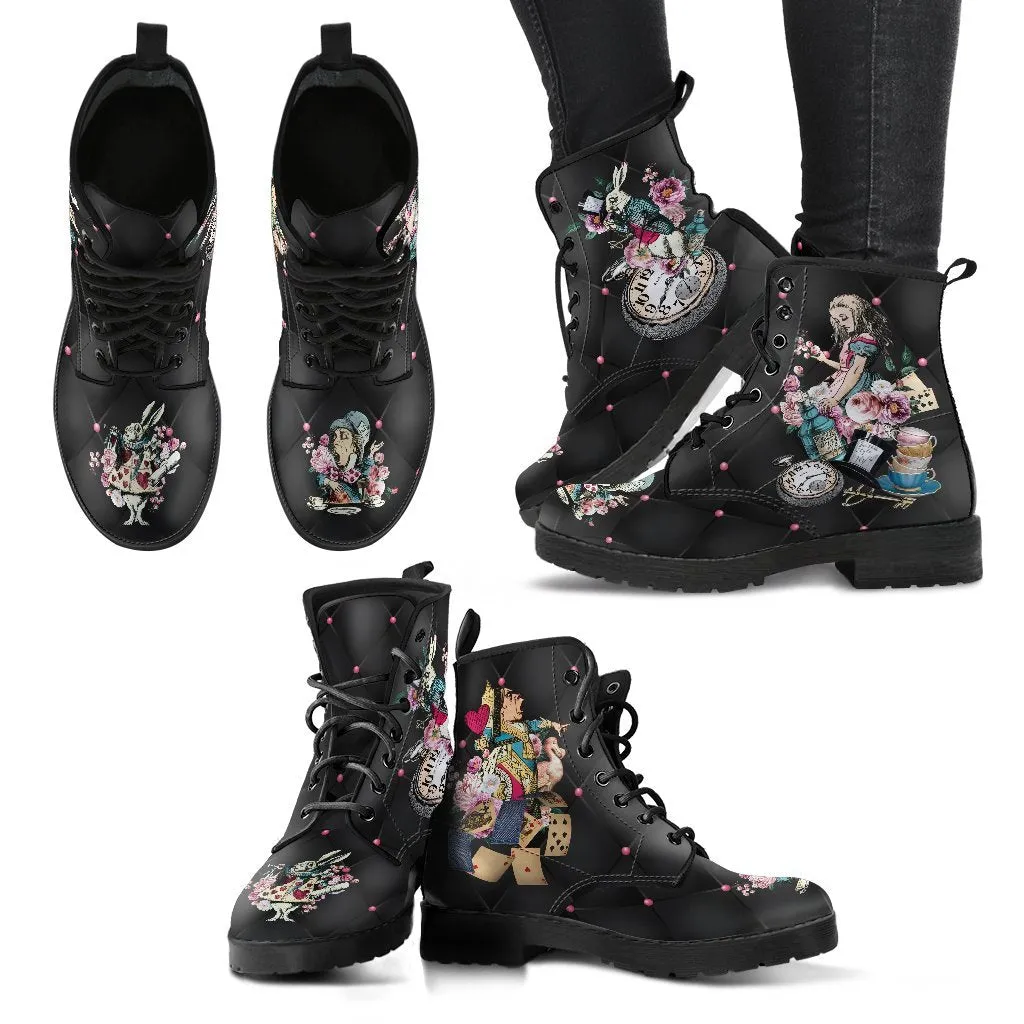 Combat Boots - Alice in Wonderland Gifts #45 Colorful Series | Black Hipster Boots, Vegan Leather