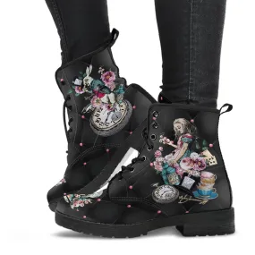 Combat Boots - Alice in Wonderland Gifts #45 Colorful Series | Black Hipster Boots, Vegan Leather