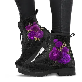 Combat Boots - Beautiful Flowers #102 | Women's Black Hipster Boots, Custom Shoes, Women's Boots, Vegan Leather Lace Up Boots Women