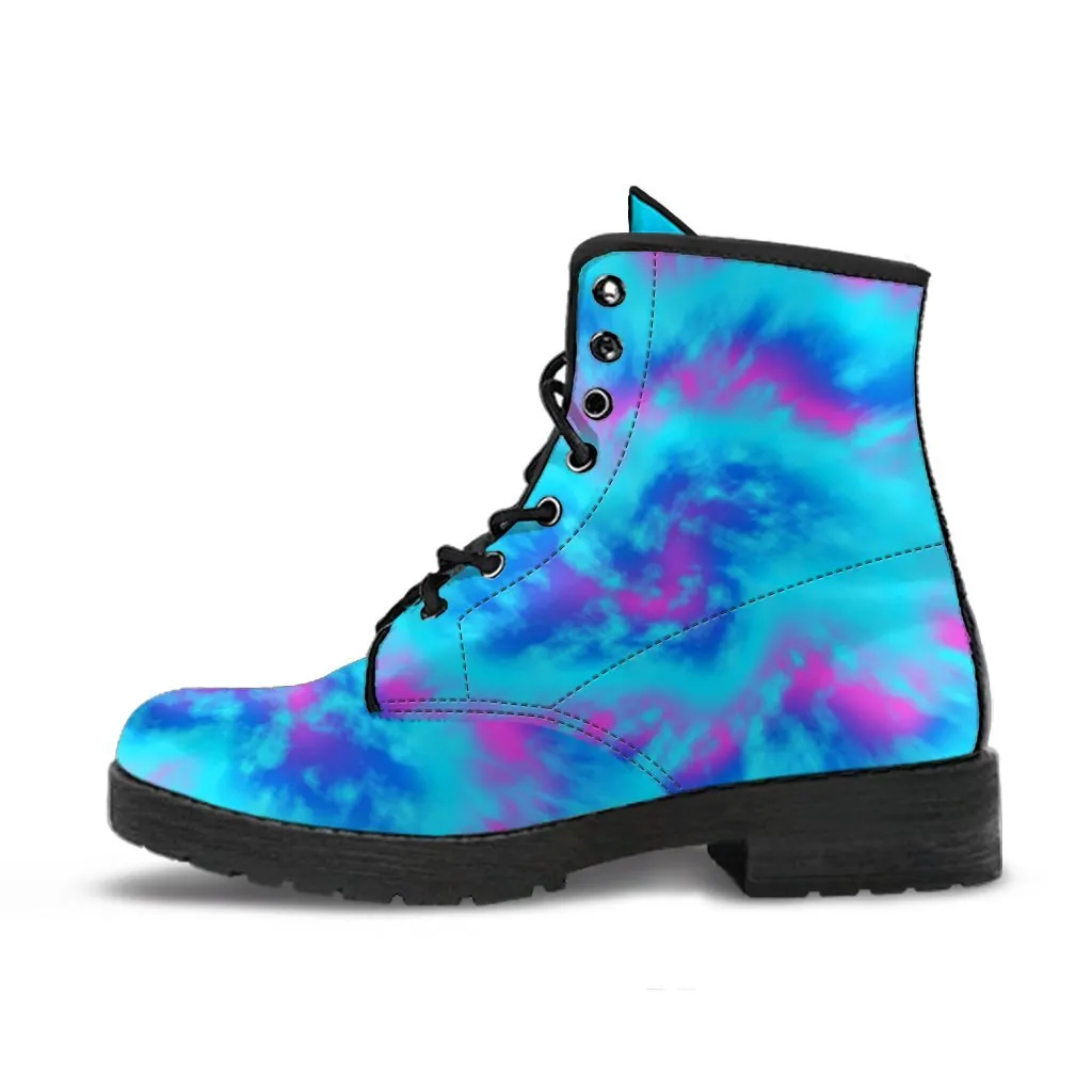 Combat Boots - Blue Tie Dye Design | Vegan Leather Lace Up Boots, Handmade Lace Up Boots, Women's Boots, Custom Shoes, Aesthetic Shoes, Sorority Shoes