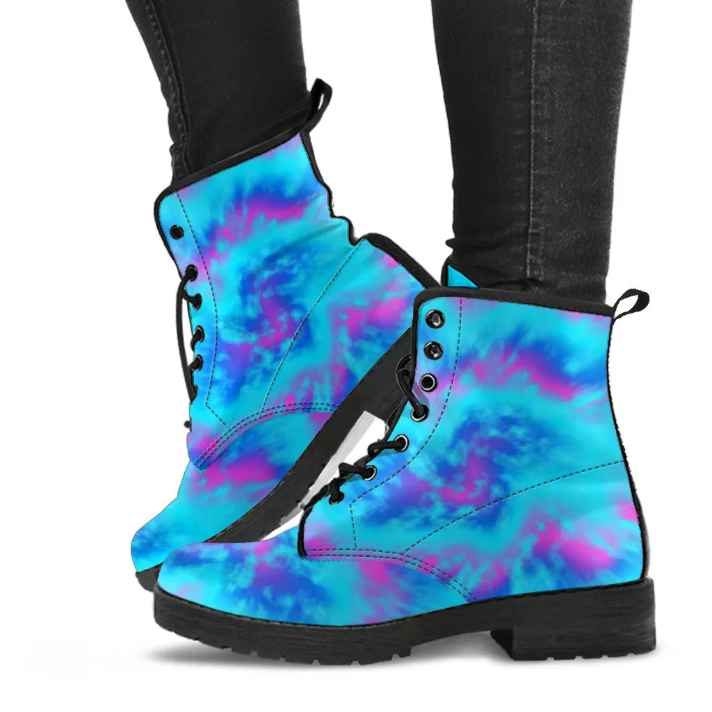 Combat Boots - Blue Tie Dye Design | Vegan Leather Lace Up Boots, Handmade Lace Up Boots, Women's Boots, Custom Shoes, Aesthetic Shoes, Sorority Shoes