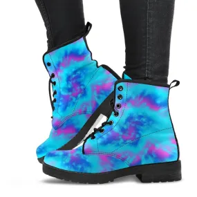 Combat Boots - Blue Tie Dye Design | Vegan Leather Lace Up Boots, Handmade Lace Up Boots, Women's Boots, Custom Shoes, Aesthetic Shoes, Sorority Shoes