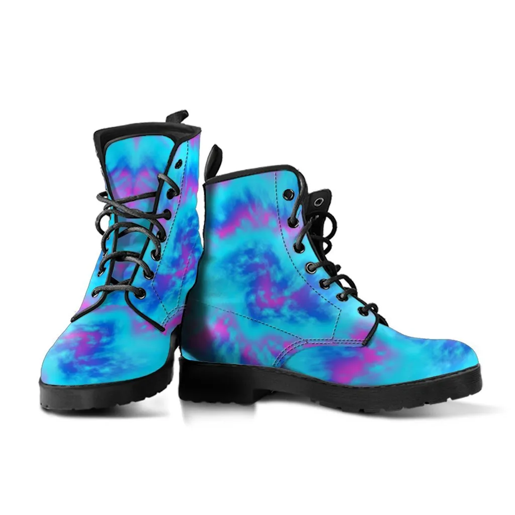 Combat Boots - Blue Tie Dye Design | Vegan Leather Lace Up Boots, Handmade Lace Up Boots, Women's Boots, Custom Shoes, Aesthetic Shoes, Sorority Shoes