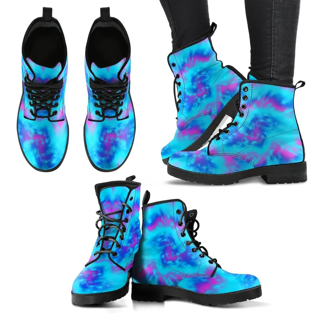 Combat Boots - Blue Tie Dye Design | Vegan Leather Lace Up Boots, Handmade Lace Up Boots, Women's Boots, Custom Shoes, Aesthetic Shoes, Sorority Shoes