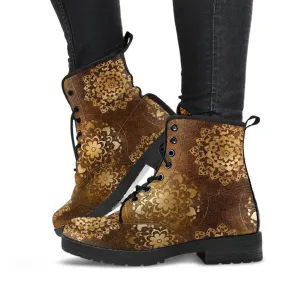 Combat Boots - Brown Mandala Boots | Brown Lace Up Boots Women, Cool Shoes, Vegan Shoes, 90s Boots