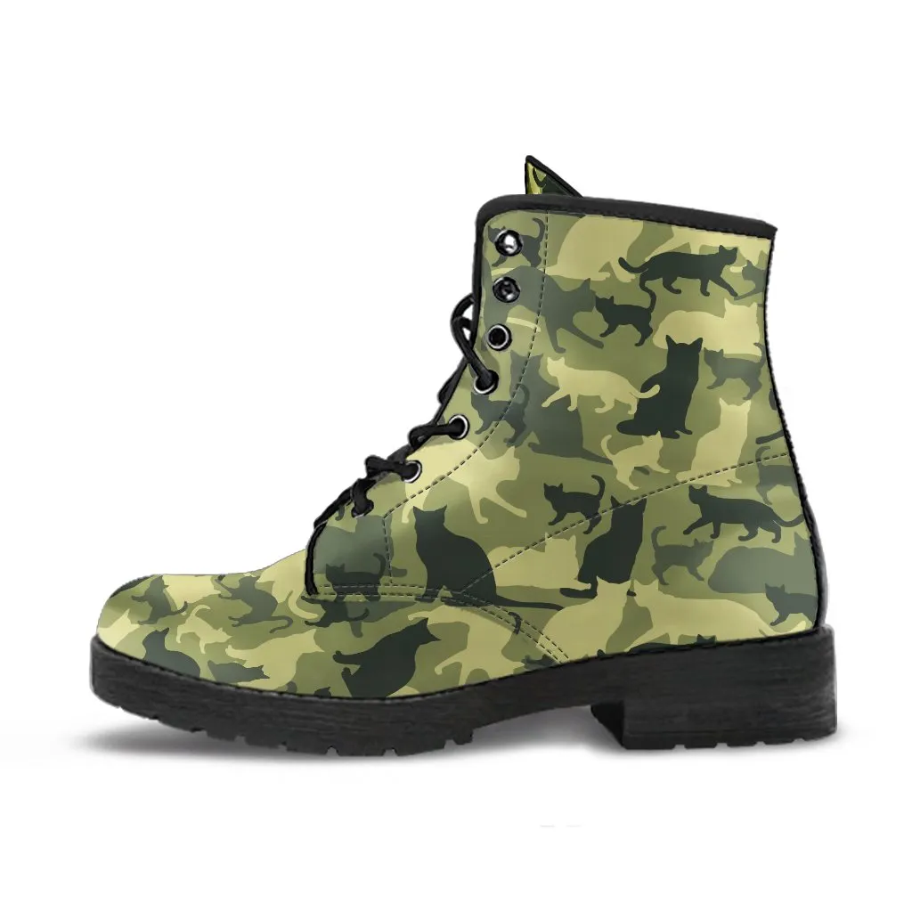 Combat Boots - Cat Camouflage | Boho Shoes, Handmade Lace Up Boots, Vegan Leather Lace Up Boots, Camouflage Boots, 90s Boots, 2000s Boots