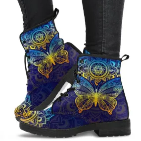 Combat Boots for Women - Beautiful Mandala Butterfly, Cute Aesthetic Custom Shoes, 2000s Winter, 90s Vegan Leather