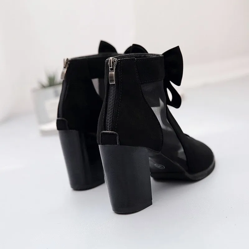 Cute bow chunky sandals peep toe cut-out chunky heels sexy