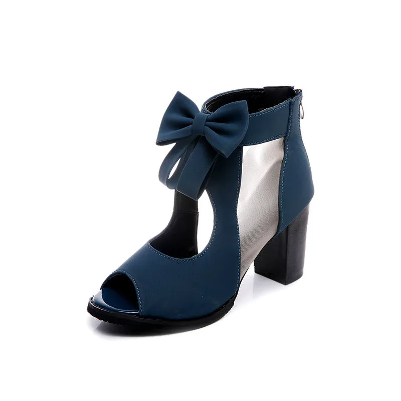 Cute bow chunky sandals peep toe cut-out chunky heels sexy