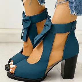 Cute bow chunky sandals peep toe cut-out chunky heels sexy