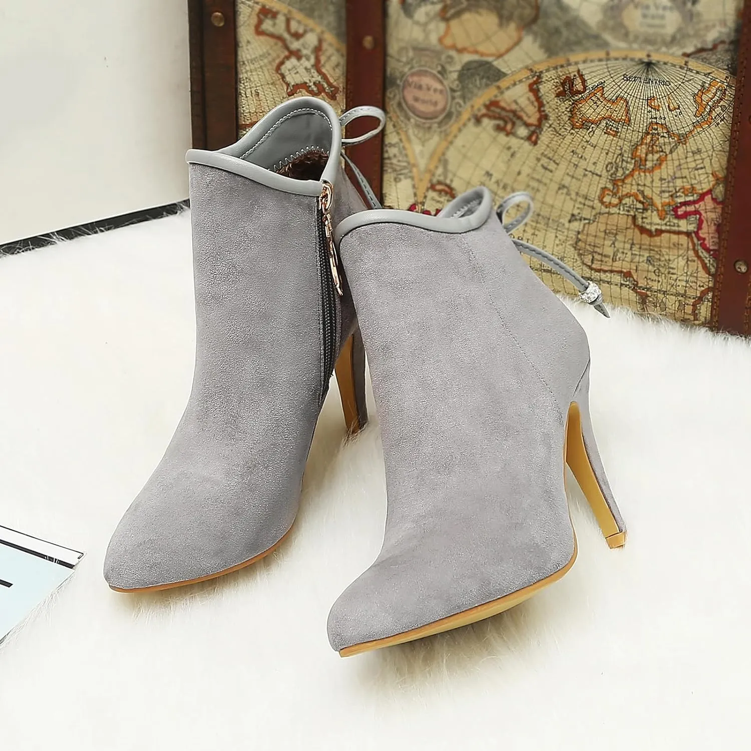 Gicoiz Women Pointed Toe Stiletto Heels Elegant Ankle Boots