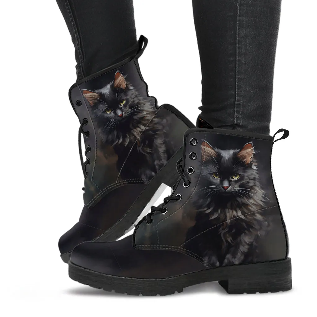 Gothic Cat Bookmark Women's Vegan Leather Boots