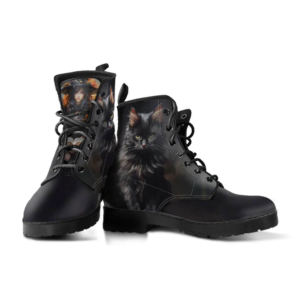 Gothic Cat Bookmark Women's Vegan Leather Boots