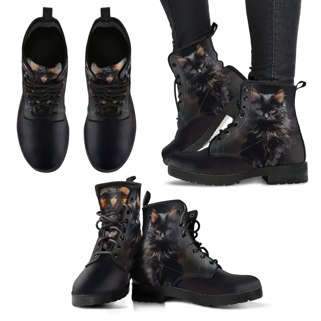 Gothic Cat Bookmark Women's Vegan Leather Boots