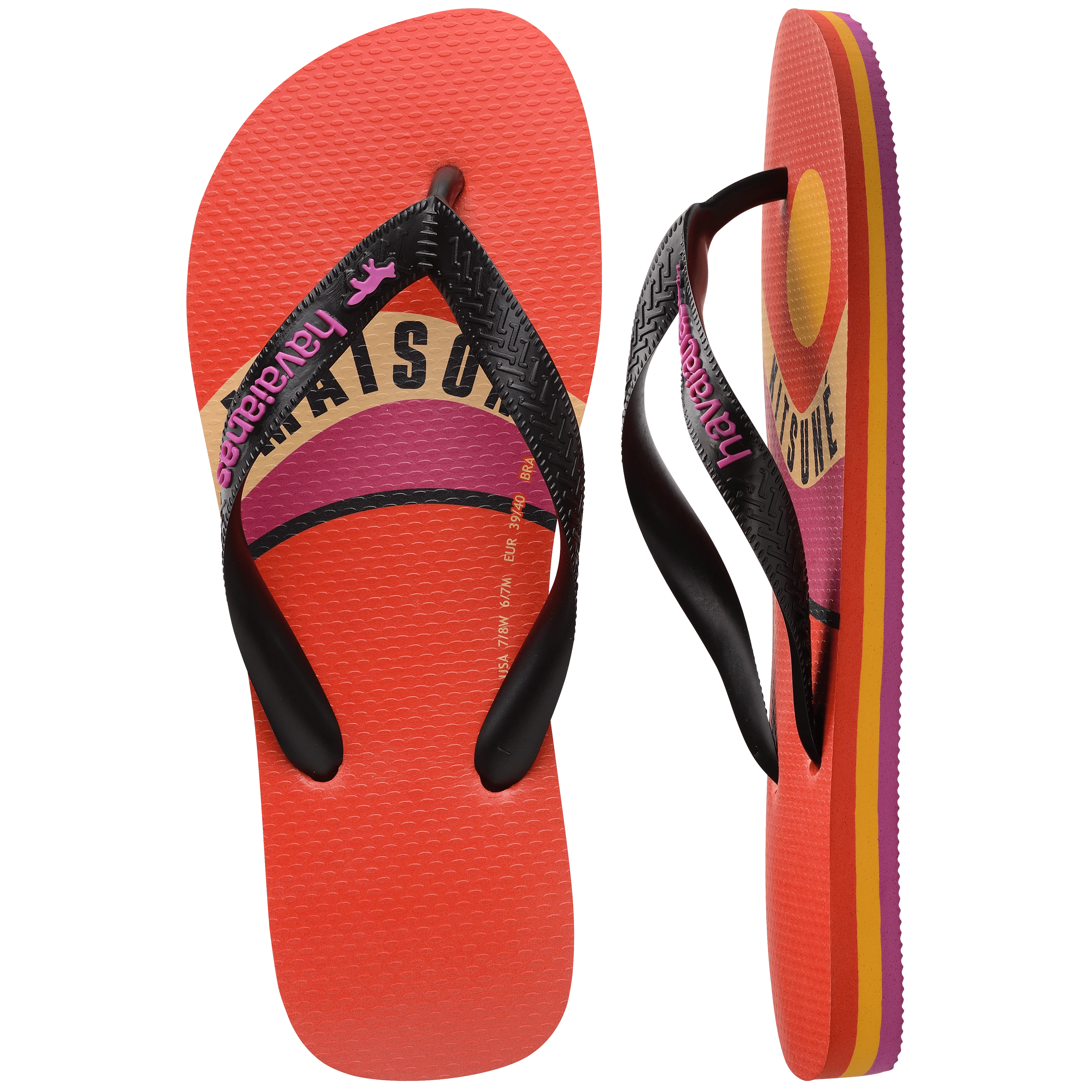 Havaianas Top Maison Kitsun??  Wave Flip Flops Blood Orange