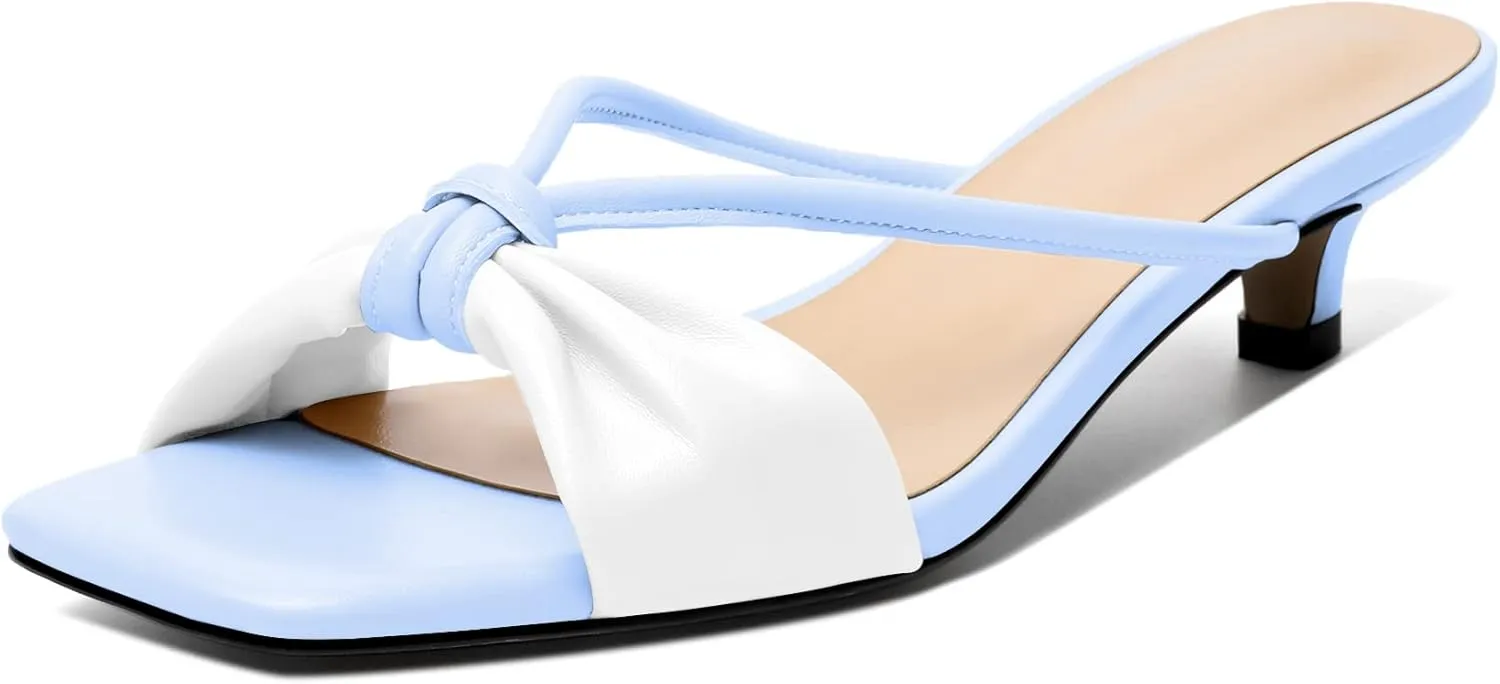 Joseywade Mules Heels for Women Low Kitten Heels Sandals Square Open Toe 1.4 Inches Fashion Summer Pumps Shoes Dress Party Event Prom Casual