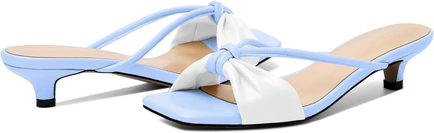 Joseywade Mules Heels for Women Low Kitten Heels Sandals Square Open Toe 1.4 Inches Fashion Summer Pumps Shoes Dress Party Event Prom Casual